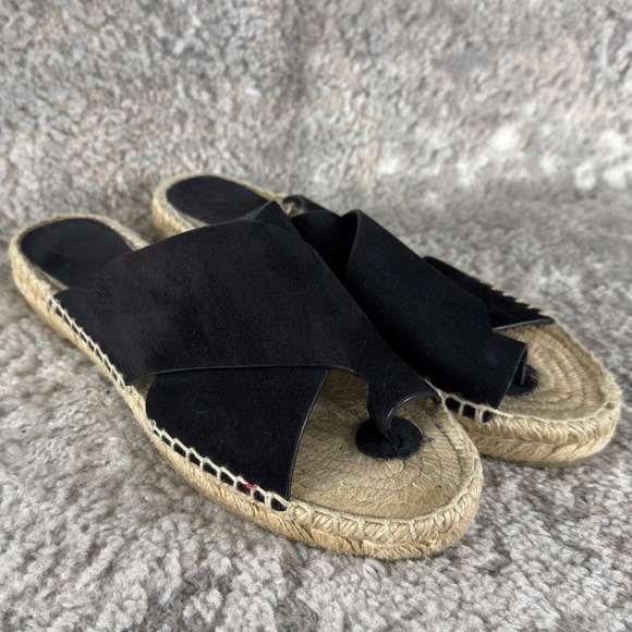 Vince Shoes - Vince Size 8‎ Suede Crisscross Espadrille Slide Sandal Black Womens